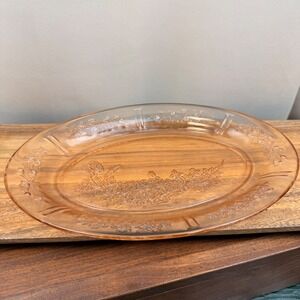Federal Glass Sharon Cabbage Rose Pink Oval Serving Platter 12in
